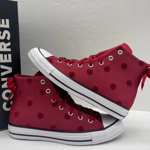 Converse Red Polka Dot Chuck Taylor All Star High Top Sneakers - Picture 13 of 16